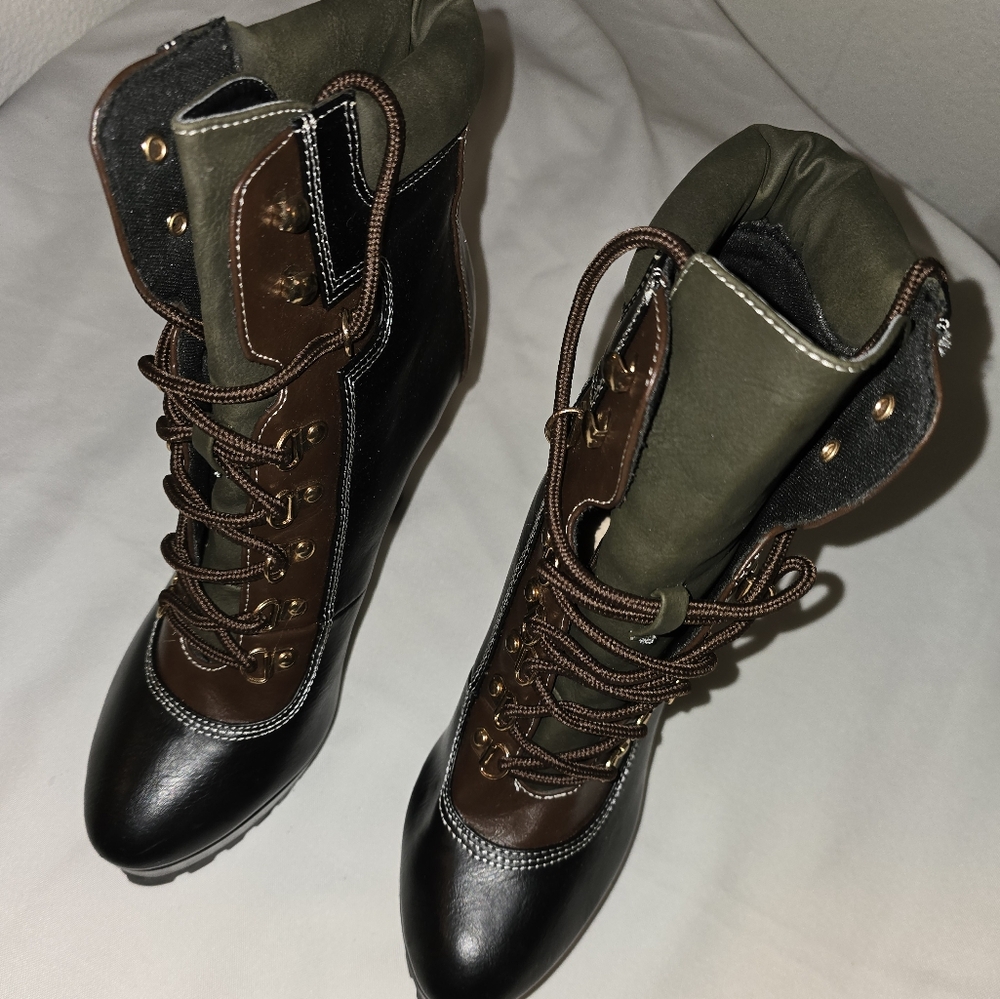 Stylish Black and Brown Lace-Up Boots